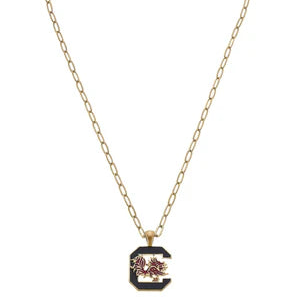South Carolina Gamecocks Enamel Pendant Necklace in Shiny Gold