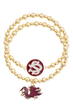 South Carolina Gamecocks Ball Bead Bracelet Set of 2