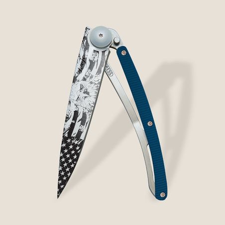 American Bald Eagle 37g Knife, Blue Aluminum