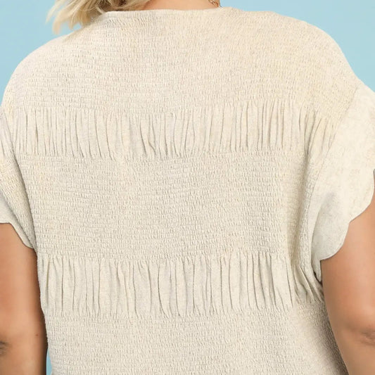 Linen Blend Smocked Peplum Top