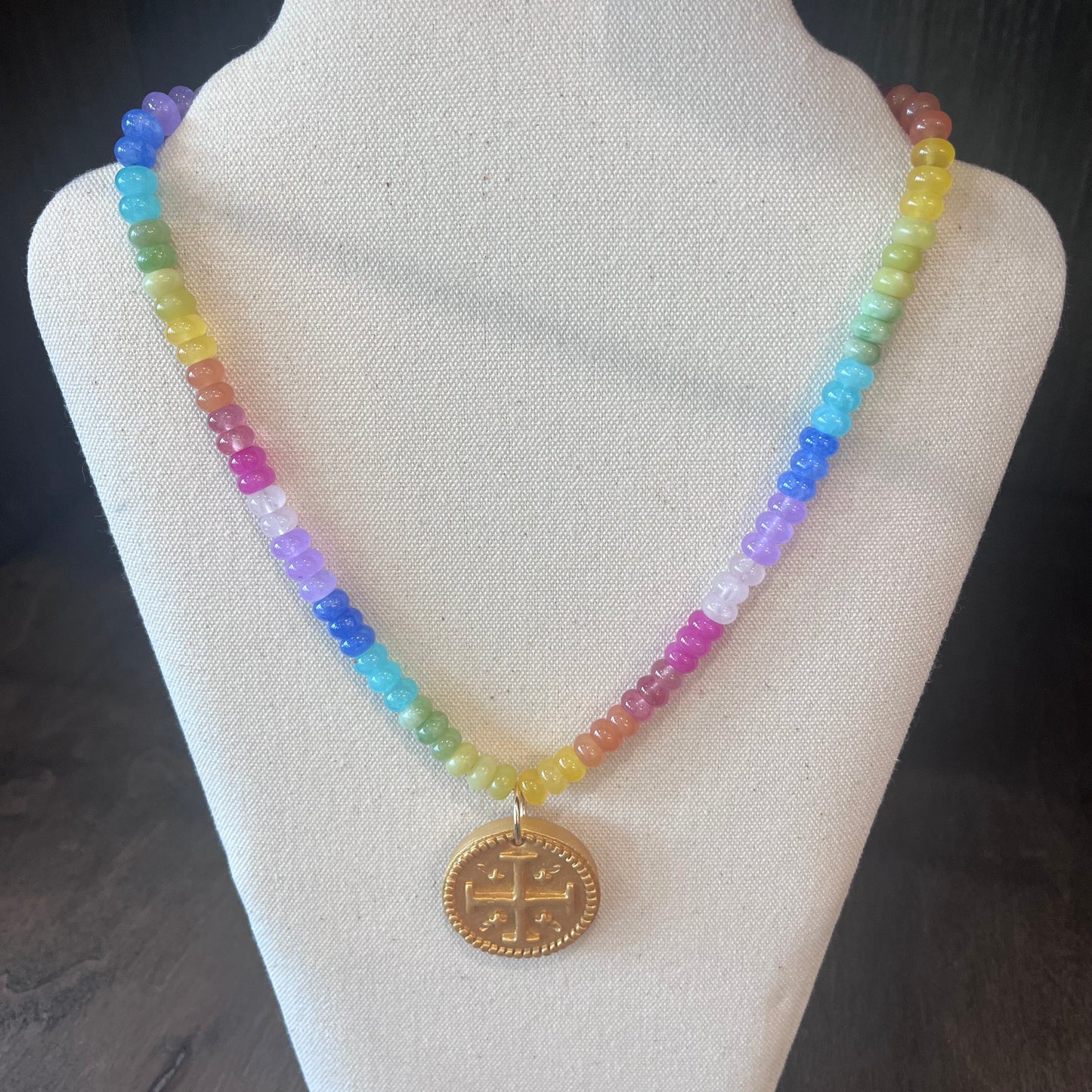 Multicolor Jade Necklace with Susie Cross