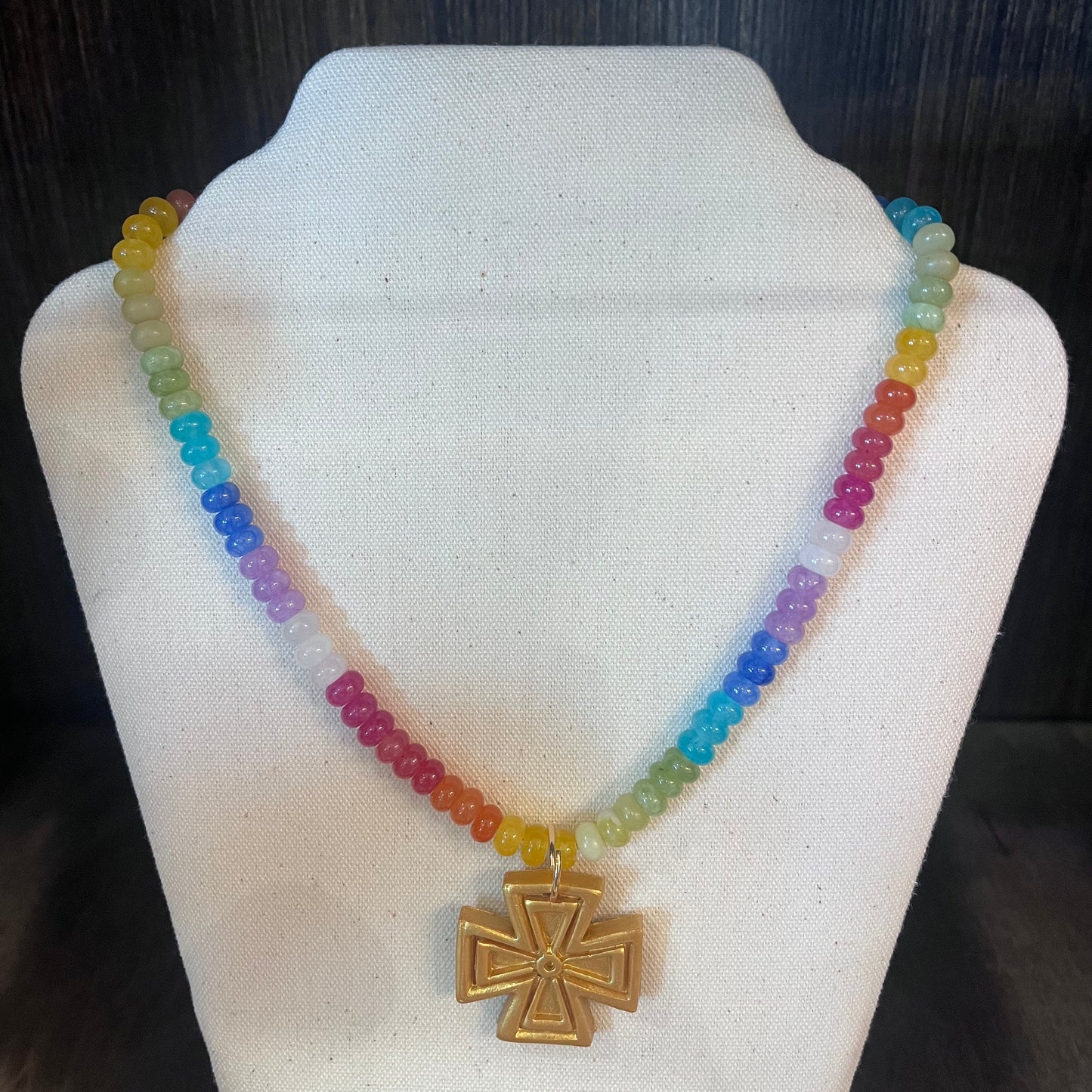 Necklace 18" Rainbow Rondelles with Anna Cross