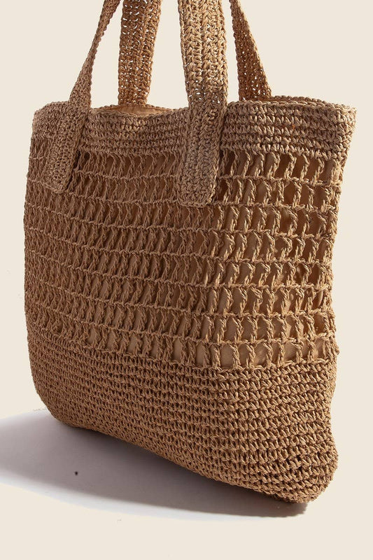 Mixed Straw Braided Hobo Tote Bag