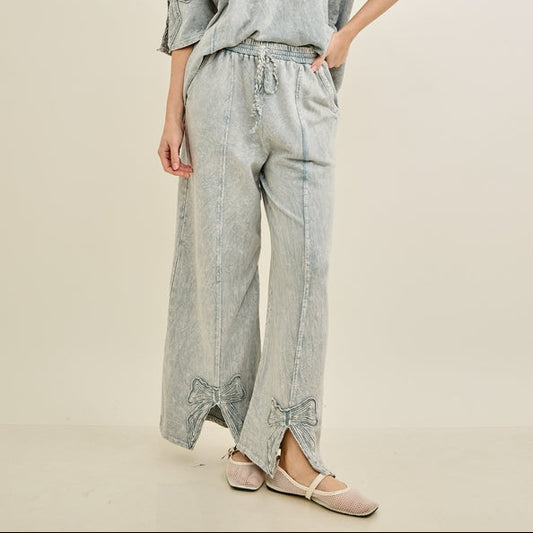 Sweet Caroline mineral washed bow slit pants