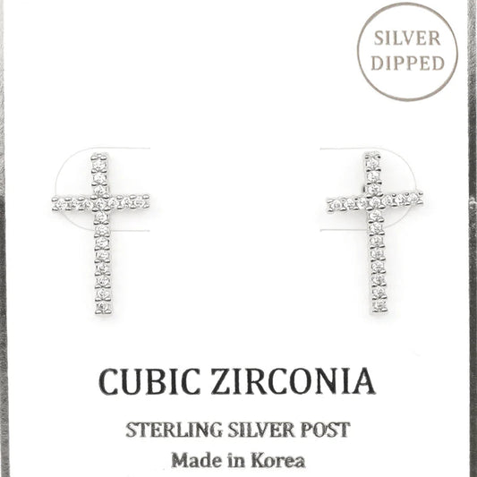 CZ Sterling Silver Cross Post Earring