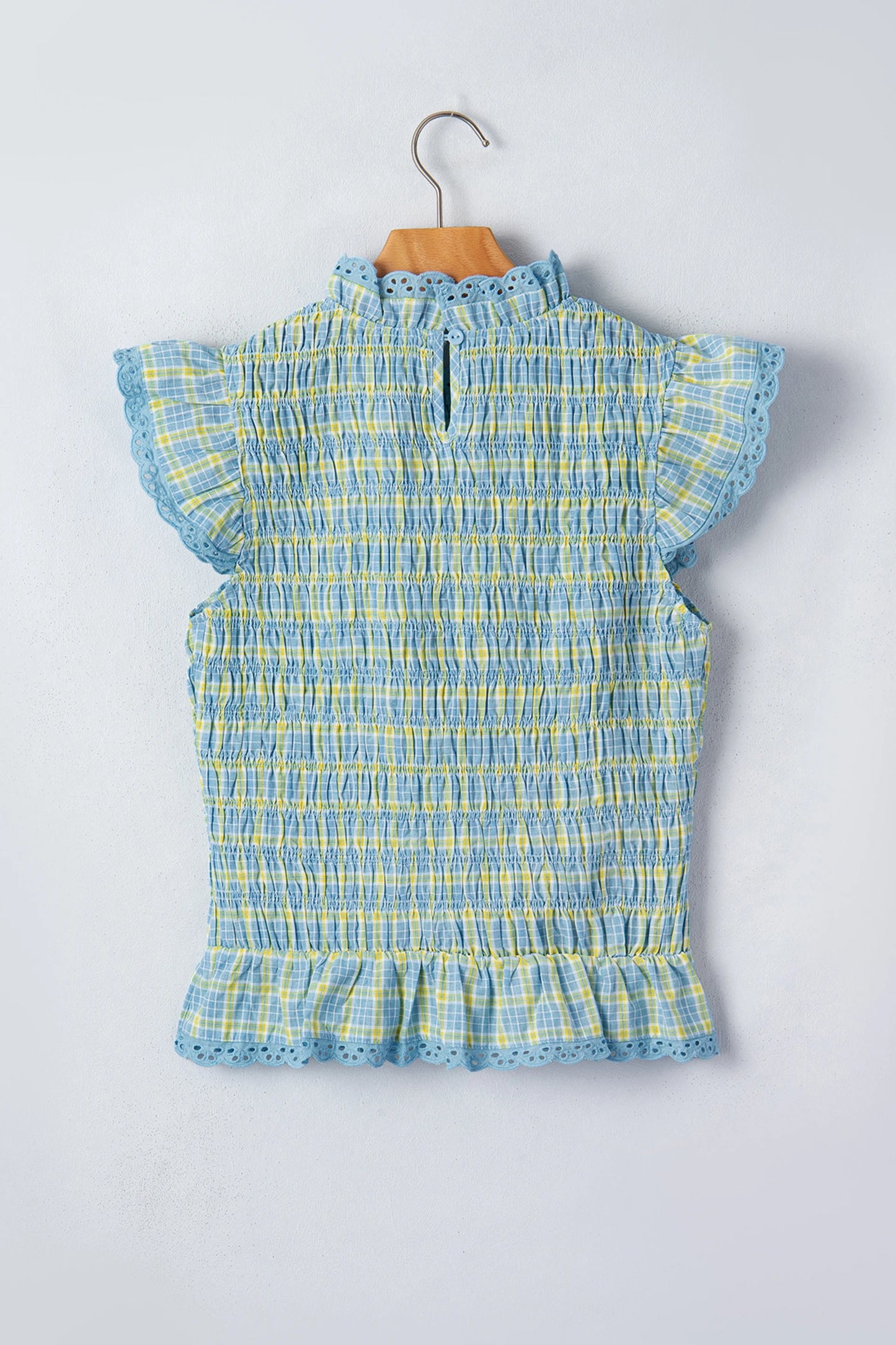Gingham Smoked Lace Trim Tank Top