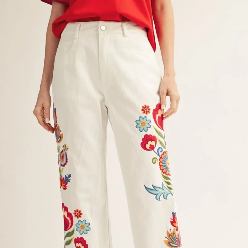 Coastal Bloom Embroidered Pant