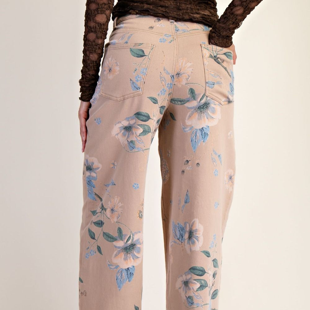 FLORAL PRINTED SOFT STRETCH TWILL PANTS