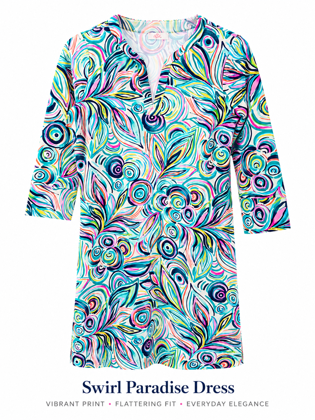 Swirl Paradise Dress 3/4 Sleeve