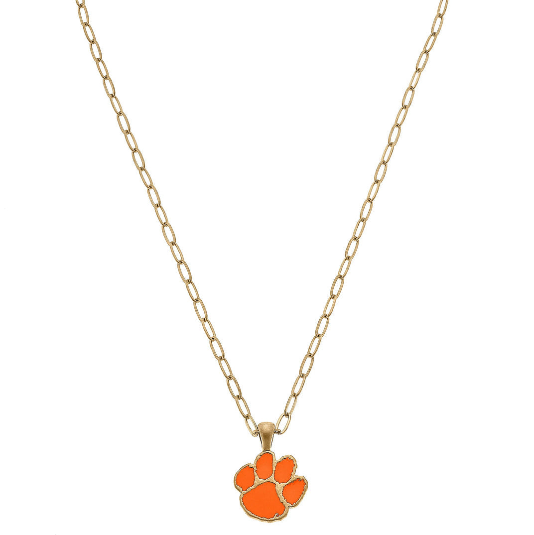 Clemson Tigers Enamel Pendant Necklace in Shiny Gold