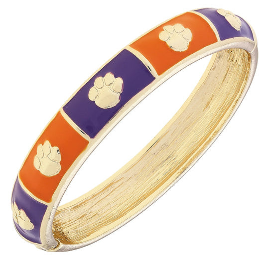 Clemson Tigers Sculpted Enamel Checkered Hinge Bangle in Orange/Purple