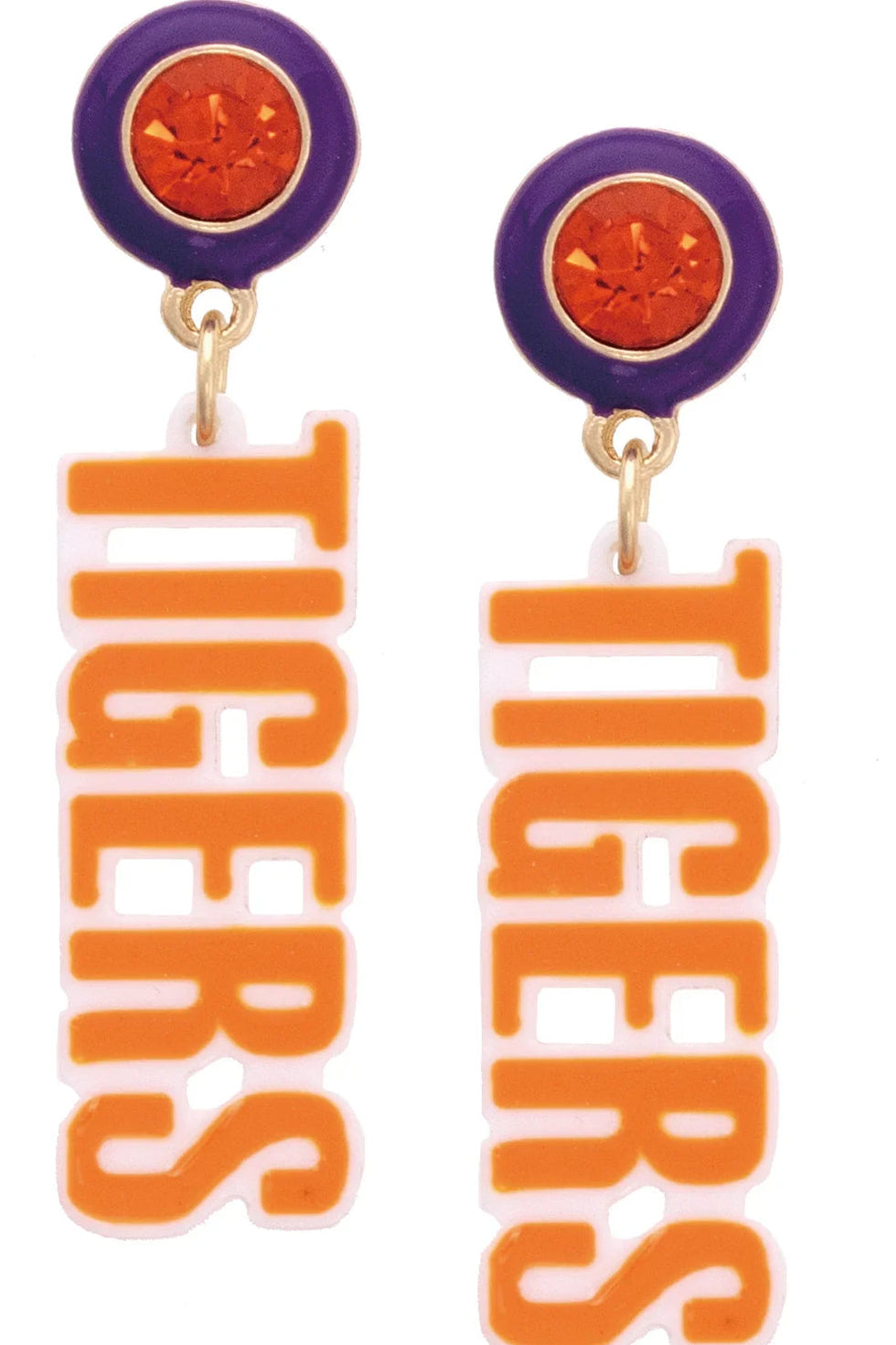 Clemson Tigers Resin Block Letter Earrings in Orange