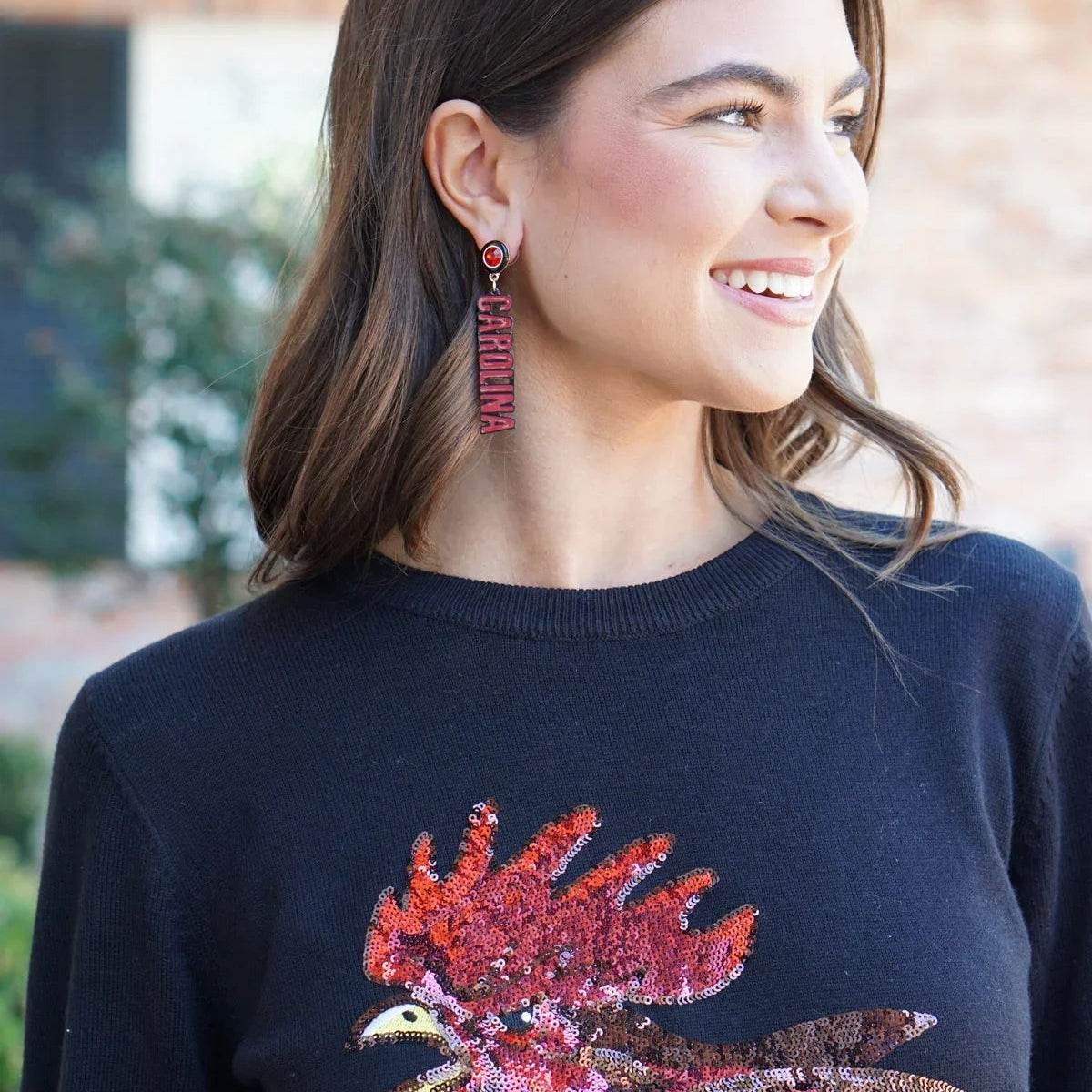 South Carolina Gamecocks Resin Block Letter Earrings in Garnet