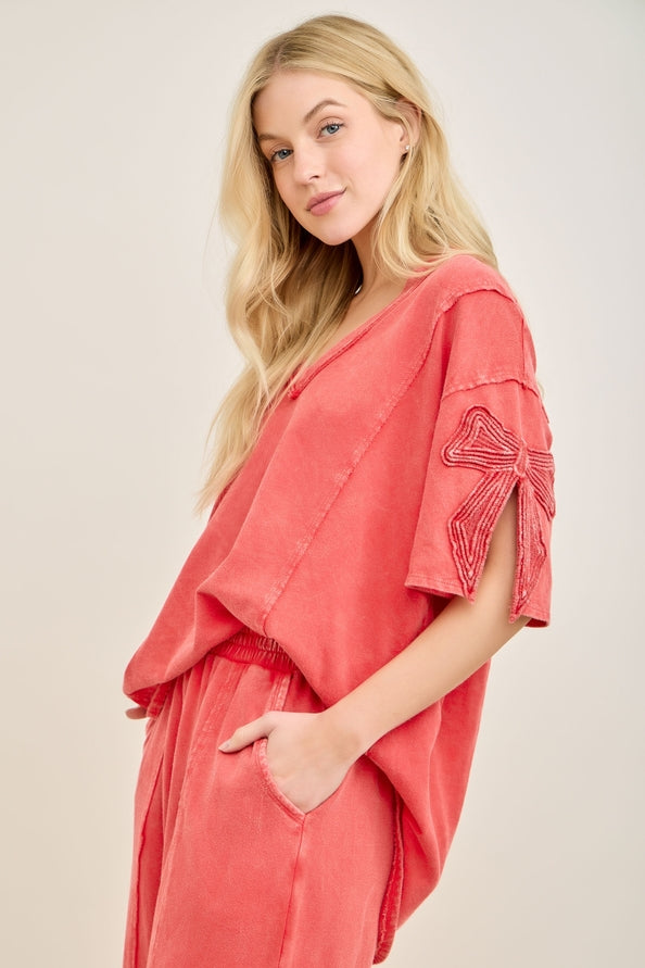 Sweet Caroline mineral washed bow slit top