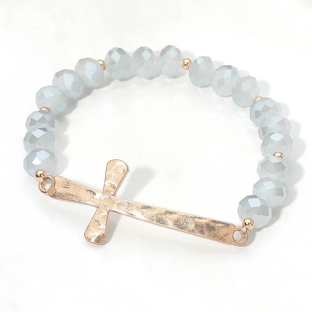 Brushed Hammered Metal Cross Bracelet