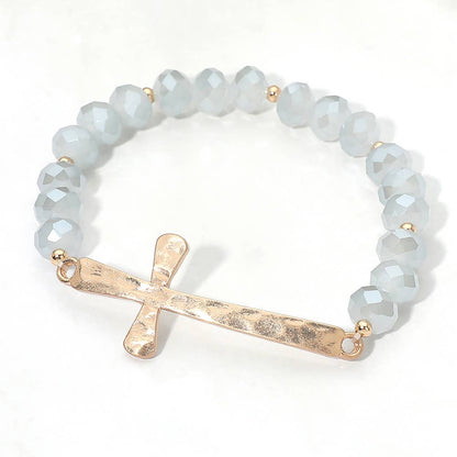 Brushed Hammered Metal Cross Bracelet