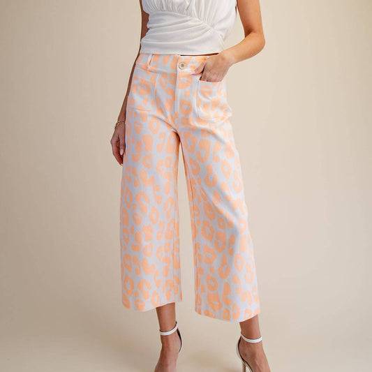 Colette Cropped Wide-Leg Neon Leopard Pants