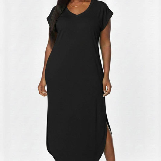 Plus Size Hidden Pocket Batwing Sleeve V Neck Maxi