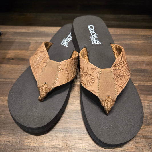 Corkys Summer Break- Tan Flower Emboss