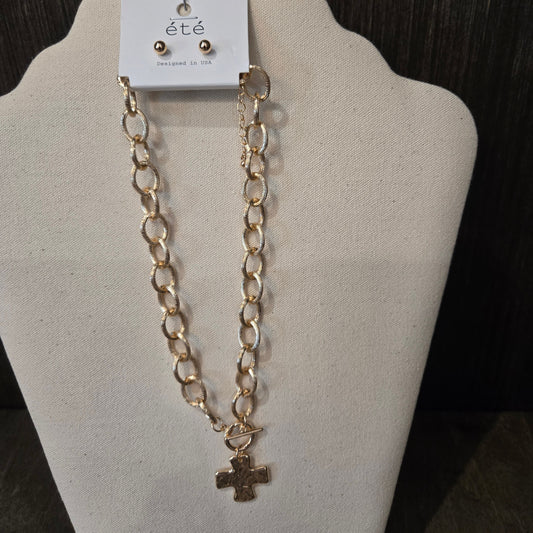 Chunky Chain w/ Cross Charm Necklace Set