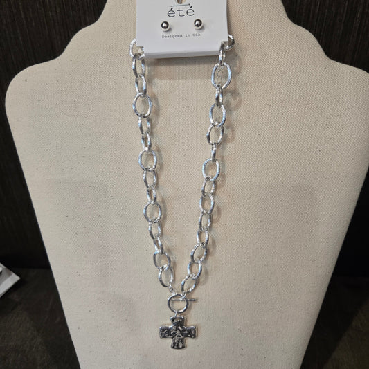 Chunky Chain w/ Cross Charm Necklace Set