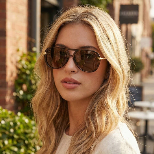 Gold Knot Hardware Oversized Aviator Sunglasses