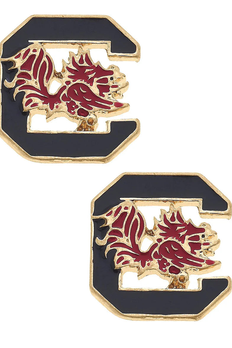 South Carolina Gamecocks Enamel Logo Stud Earrings in Shiny Gold