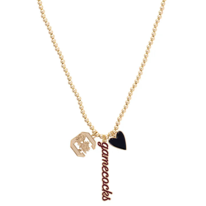 South Carolina Gamecocks Ball Bead Charm Necklace in Shiny Gold