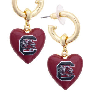 South Carolina Gamecocks Heart Drop Earrings