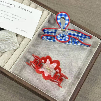 Gingham Bow & Heart Cluster Hair Claw Clip