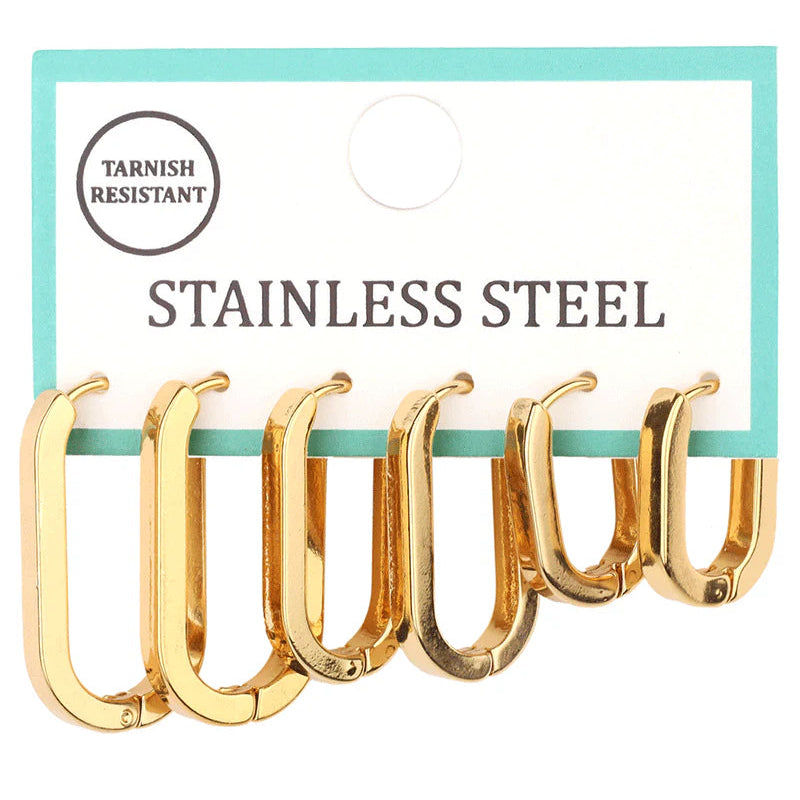 Metal Stainless 3 Pair Huggie Earring