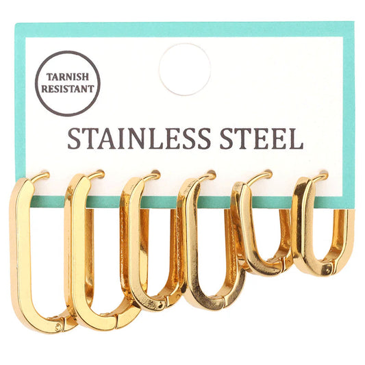Metal Stainless 3 Pair Huggie Earring