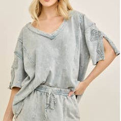 Sweet Caroline mineral washed bow slit top