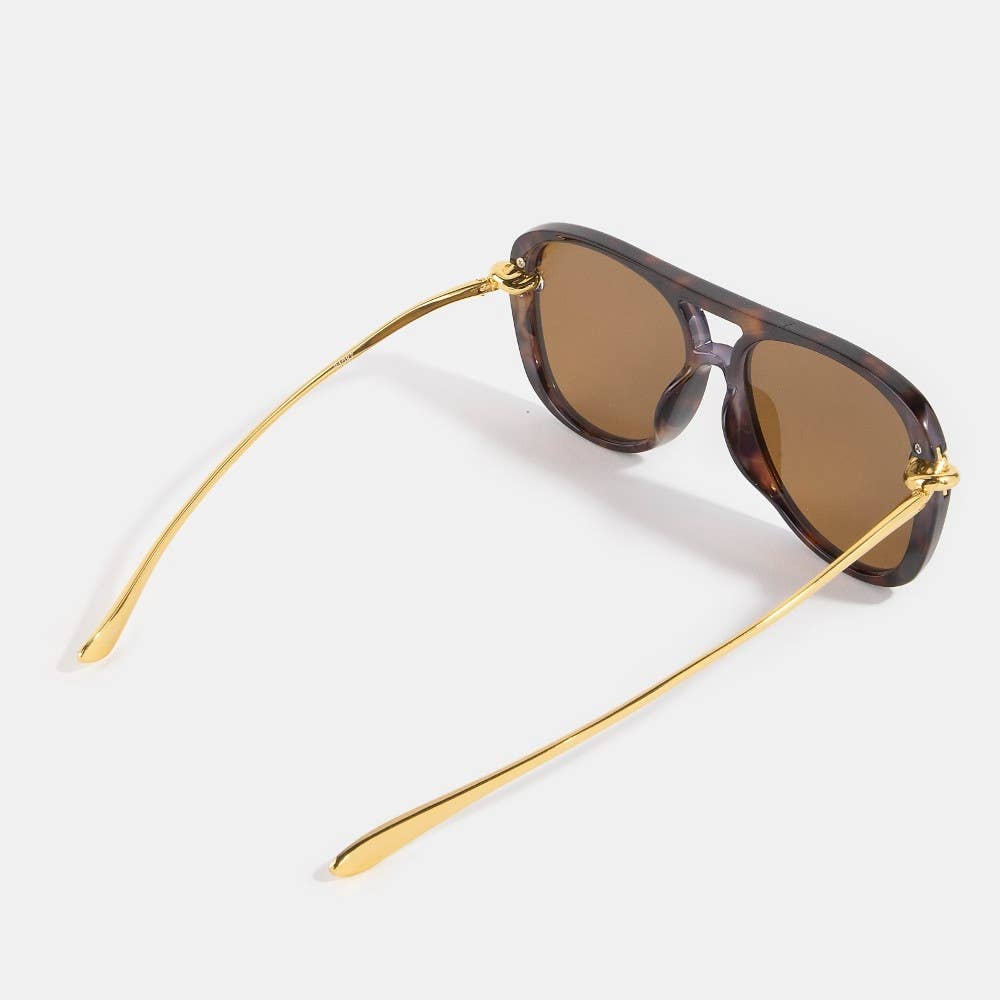 Gold Knot Hardware Oversized Aviator Sunglasses