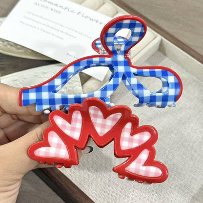Gingham Bow & Heart Cluster Hair Claw Clip