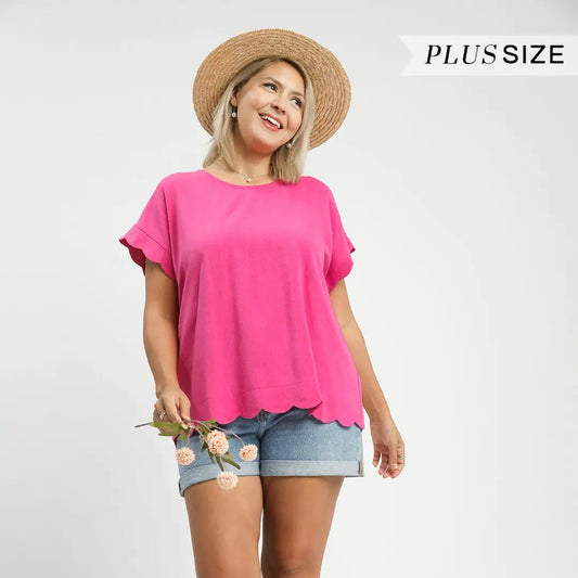 Scallop Hen Linen Blend Top