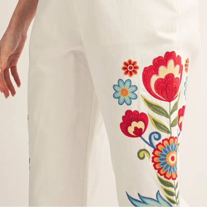 Coastal Bloom Embroidered Pant