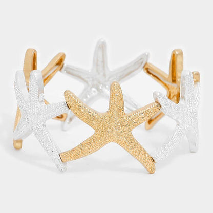 Textured metal starfish stretch bracelet