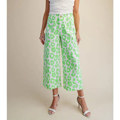Colette Cropped Wide-Leg Neon Leopard Pants
