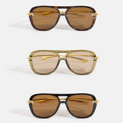 Gold Knot Hardware Oversized Aviator Sunglasses