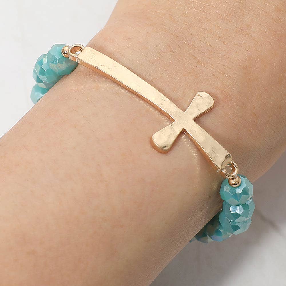 Brushed Hammered Metal Cross Bracelet