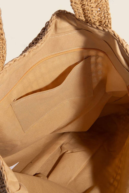 Mixed Straw Braided Hobo Tote Bag