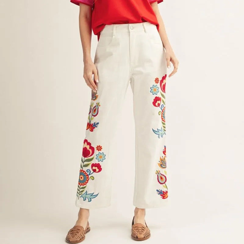 Coastal Bloom Embroidered Pant