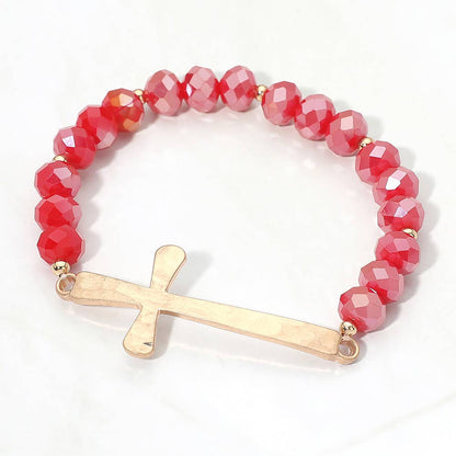 Brushed Hammered Metal Cross Bracelet