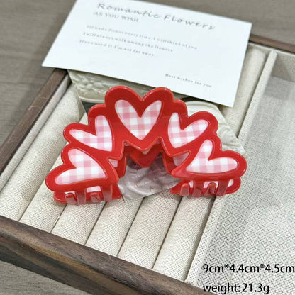 Gingham Bow & Heart Cluster Hair Claw Clip