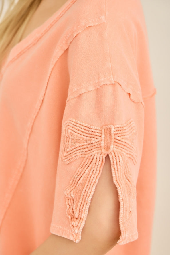 Sweet Caroline mineral washed bow slit top