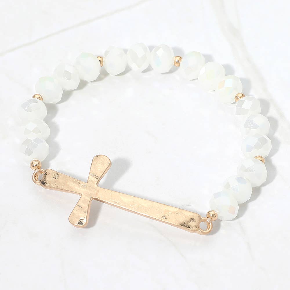 Brushed Hammered Metal Cross Bracelet