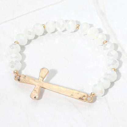 Brushed Hammered Metal Cross Bracelet