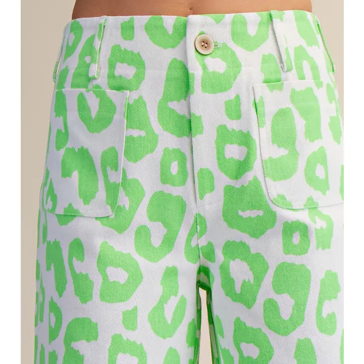 Colette Cropped Wide-Leg Neon Leopard Pants