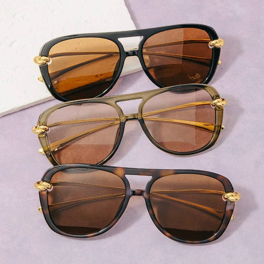 Gold Knot Hardware Oversized Aviator Sunglasses